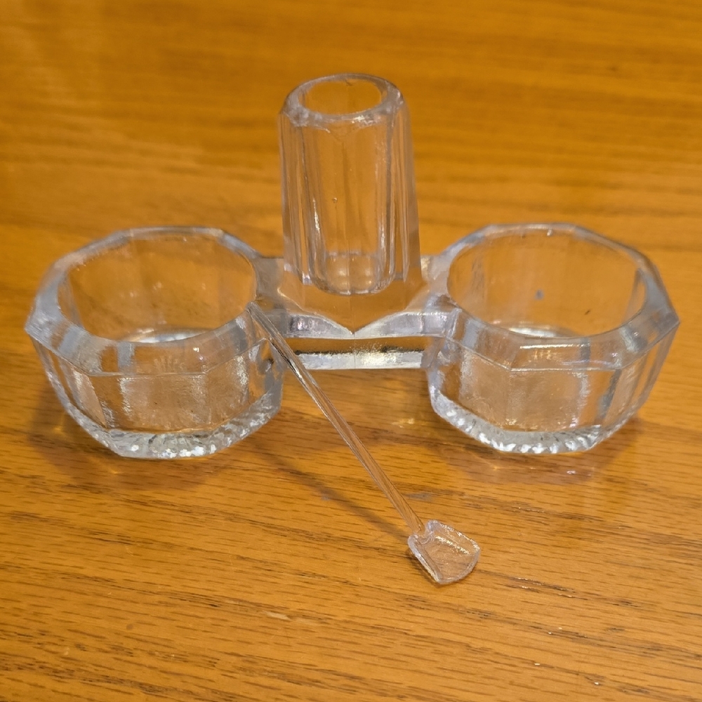 Vintage Maltsovsky Glassworks Open Salt Cellar & Pepper 1950s w/ Glass Spoon